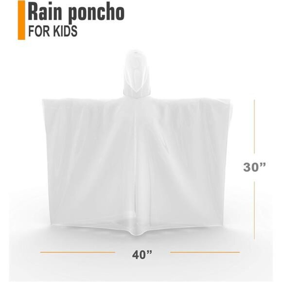 Disposable Rain Poncho for Kids with Hood (5 Pack) – Lightweight Waterproof - Picture 5 of 8